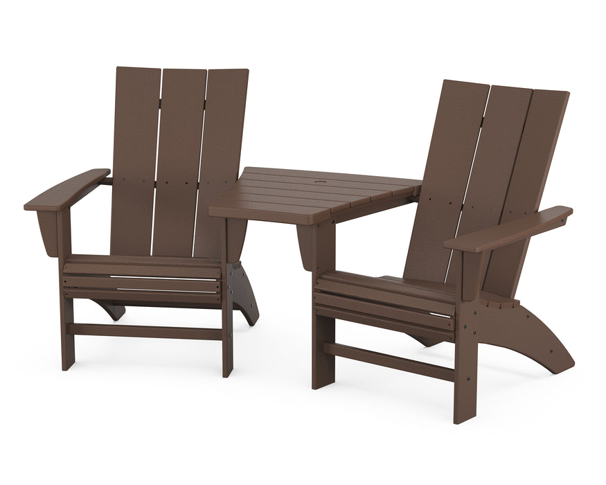 POLYWOOD Modern 3-Piece Curveback Adirondack Set with Angled Connecting Table in Mahogany image