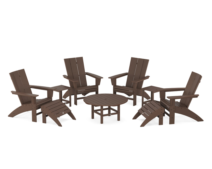 POLYWOOD Modern Curveback Adirondack Chair 9-Piece Conversation Set in Mahogany image