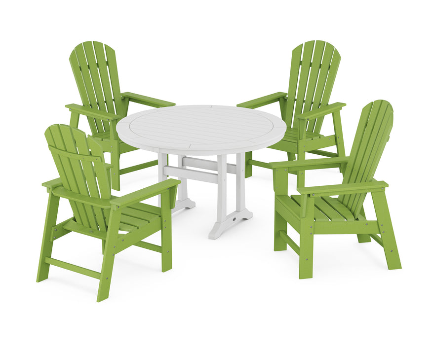 POLYWOOD South Beach 5-Piece Round Dining Set with Trestle Legs in Lime / White