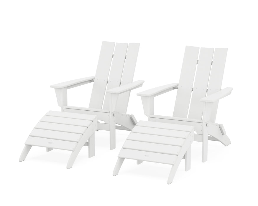 POLYWOOD Modern Folding Adirondack Chair 4-Piece Set with Ottomans in White image