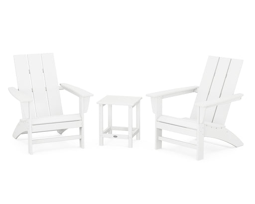 POLYWOOD Modern 3-Piece Adirondack Set with Long Island 18" Side Table in White image