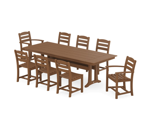 POLYWOOD La Casa Cafe 9-Piece Farmhouse Dining Set with Trestle Legs in Teak image