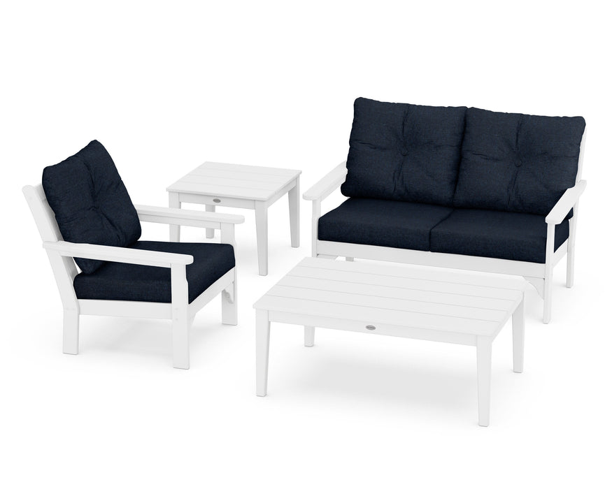 POLYWOOD Vineyard 4-Piece Deep Seating Set in White / Marine Indigo