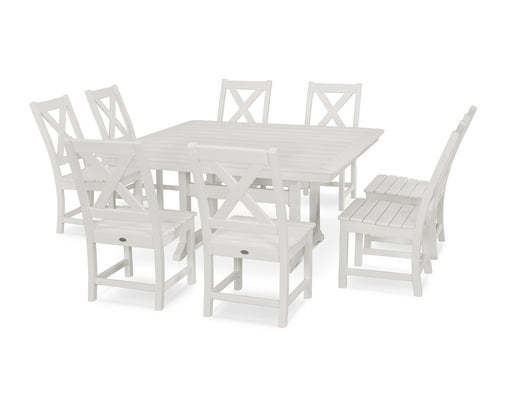 POLYWOOD Braxton 9-Piece Nautical Trestle Dining Set in Vintage White image