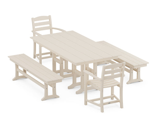 POLYWOOD La Casa Cafe 5-Piece Farmhouse Dining Set with Benches in Sand image