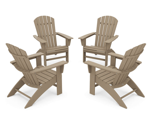 POLYWOOD 4-Piece Nautical Curveback Adirondack Chair Conversation Set in Vintage Sahara image