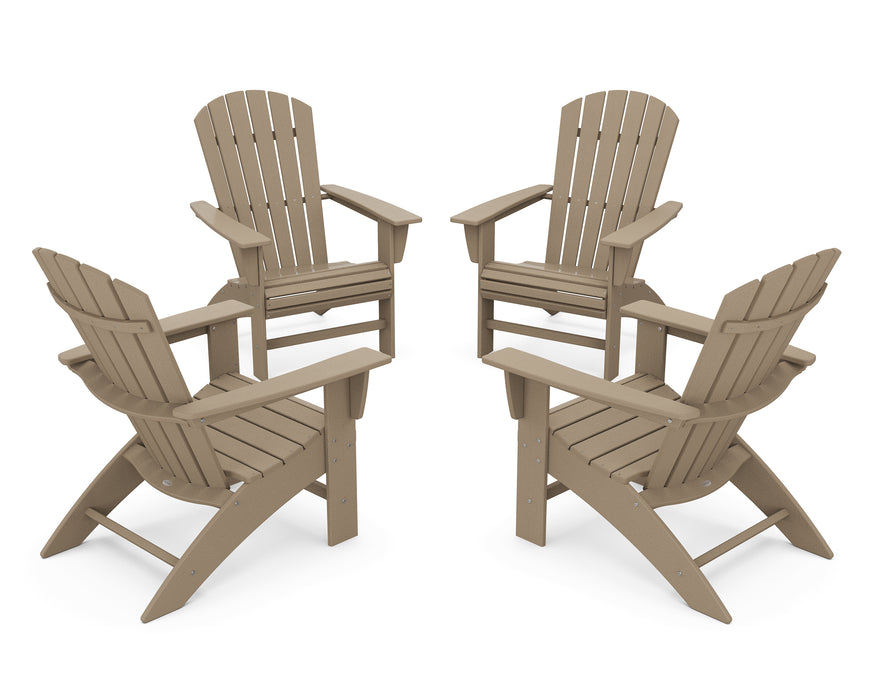 POLYWOOD 4-Piece Nautical Curveback Adirondack Chair Conversation Set in Vintage Sahara image