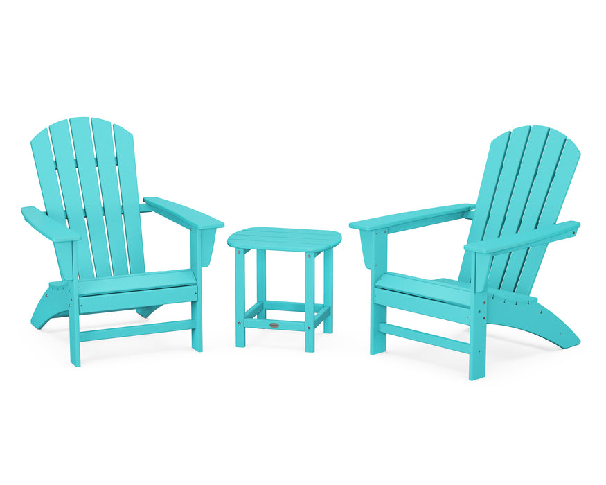 POLYWOOD Nautical 3-Piece Adirondack Set with South Beach 18" Side Table in Aruba