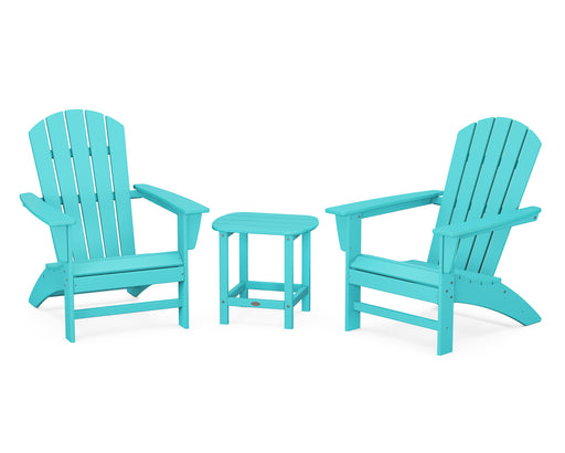 POLYWOOD Nautical 3-Piece Adirondack Set with South Beach 18" Side Table in Aruba image