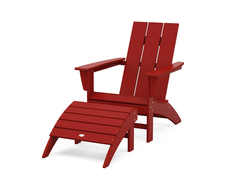 POLYWOOD Modern Adirondack Chair 2-Piece Set with Ottoman in Crimson Red image