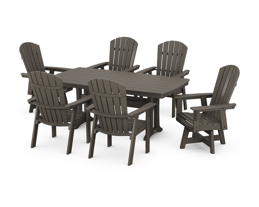 POLYWOOD Nautical 7-Piece Trestle Swivel Dining Set in Vintage Coffee