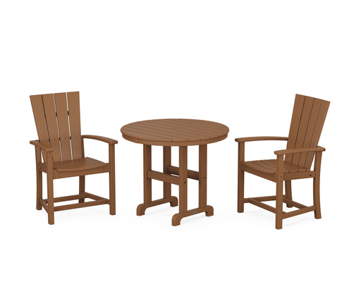 POLYWOOD Quattro 3-Piece Round Farmhouse Dining Set in Teak image