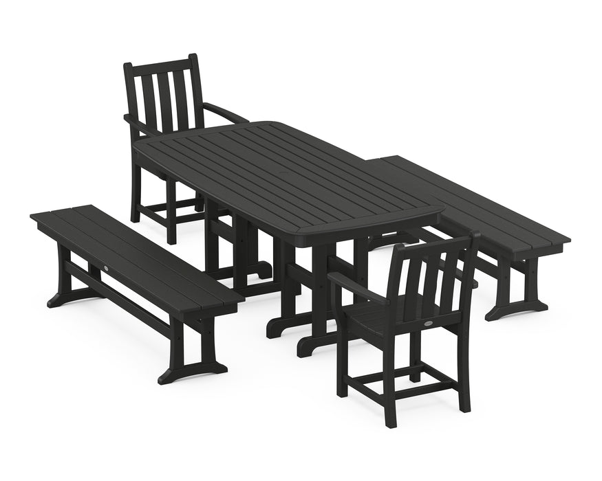 POLYWOOD Traditional Garden 5-Piece Dining Set with Benches in Black