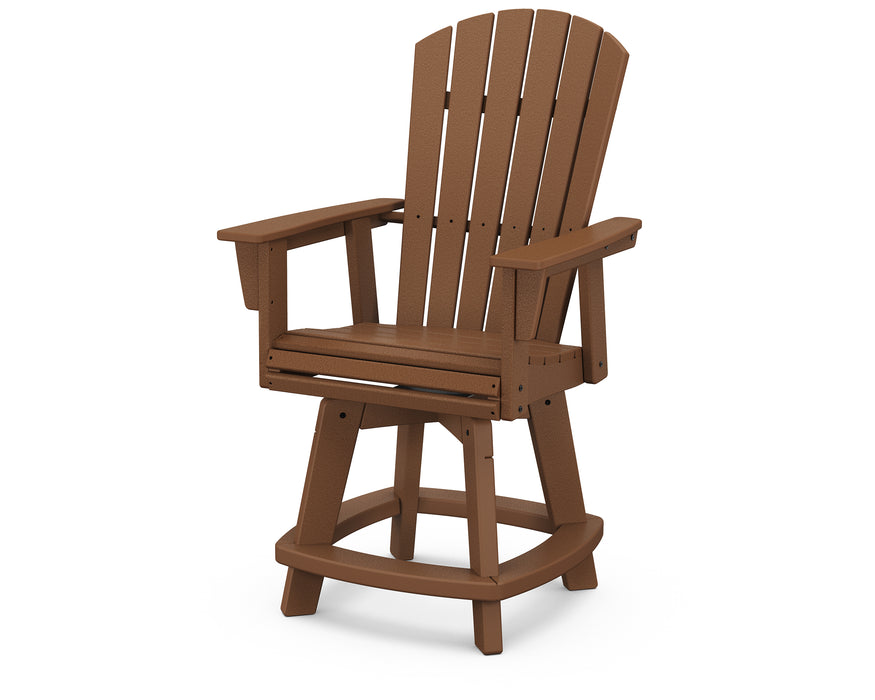 POLYWOOD Nautical Curveback Adirondack Swivel Counter Chair in Teak