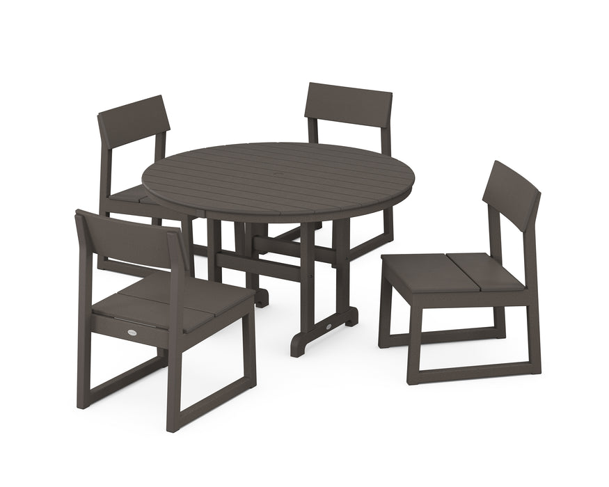 POLYWOOD EDGE Side Chair 5-Piece Round Farmhouse Dining Set in Vintage Coffee image