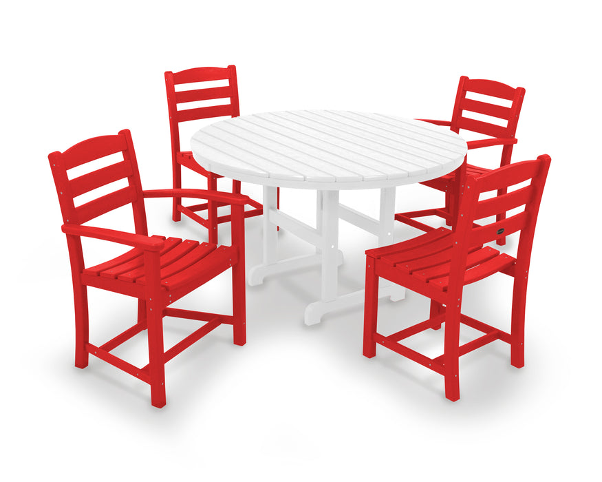 POLYWOOD La Casa Cafe 5-Piece Round Farmhouse Dining Set in Sunset Red / White