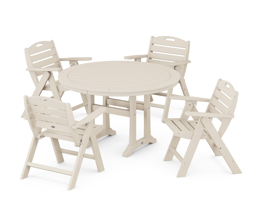 POLYWOOD Nautical Lowback 5-Piece Round Dining Set With Trestle Legs in Sand image