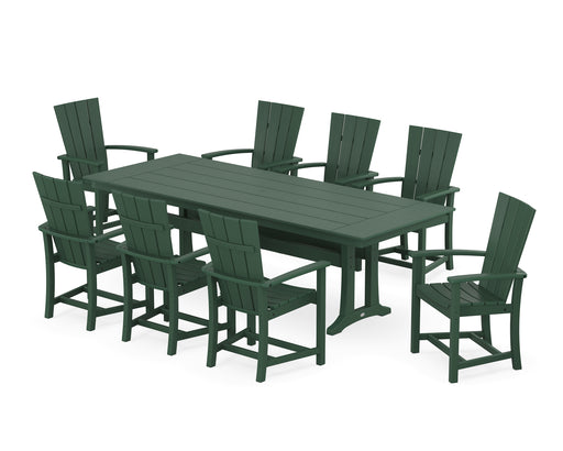 POLYWOOD Quattro Adirondack 9-Piece Farmhouse Dining Set with Trestle Legs in Green image