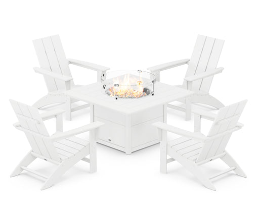 POLYWOOD Modern 5-Piece Adirondack Chair Conversation Set with Fire Pit Table in White image