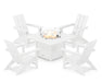 POLYWOOD Modern 5-Piece Adirondack Chair Conversation Set with Fire Pit Table in White image