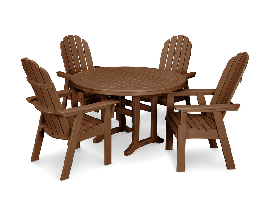 POLYWOOD Vineyard Curveback Adirondack 5-Piece Nautical Trestle Dining Set in Teak