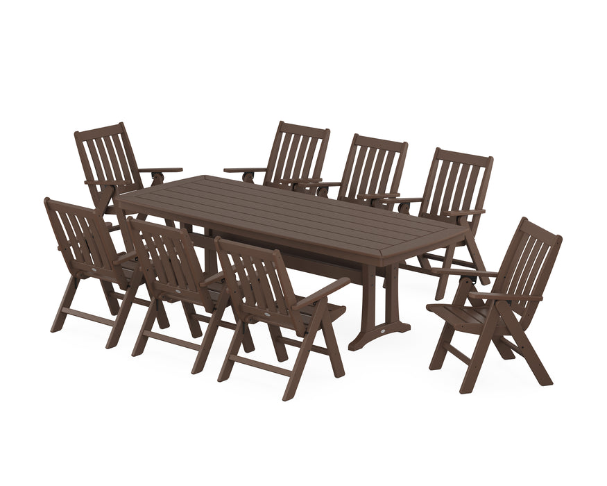 POLYWOOD Vineyard Folding 9-Piece Dining Set with Trestle Legs in Mahogany