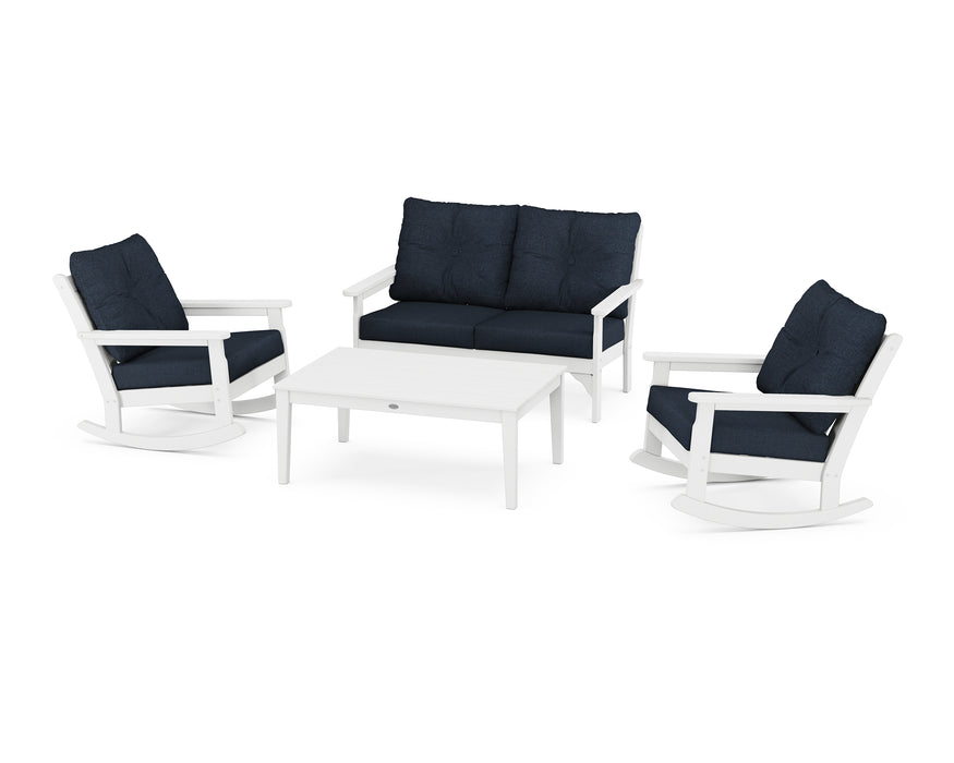 POLYWOOD Vineyard 4-Piece Deep Seating Rocking Chair Set in White / Marine Indigo