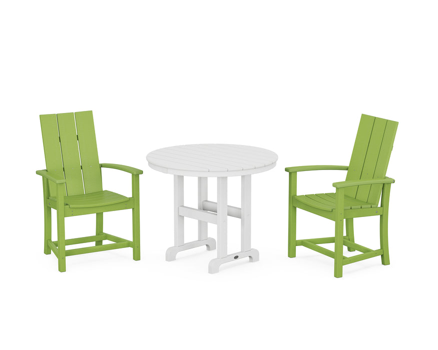 POLYWOOD Modern Adirondack 3-Piece Round Farmhouse Dining Set in Lime