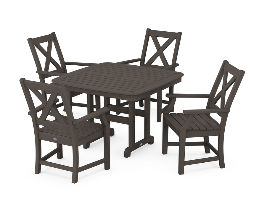 POLYWOOD Braxton 5-Piece Dining Set with Trestle Legs in Vintage Coffee