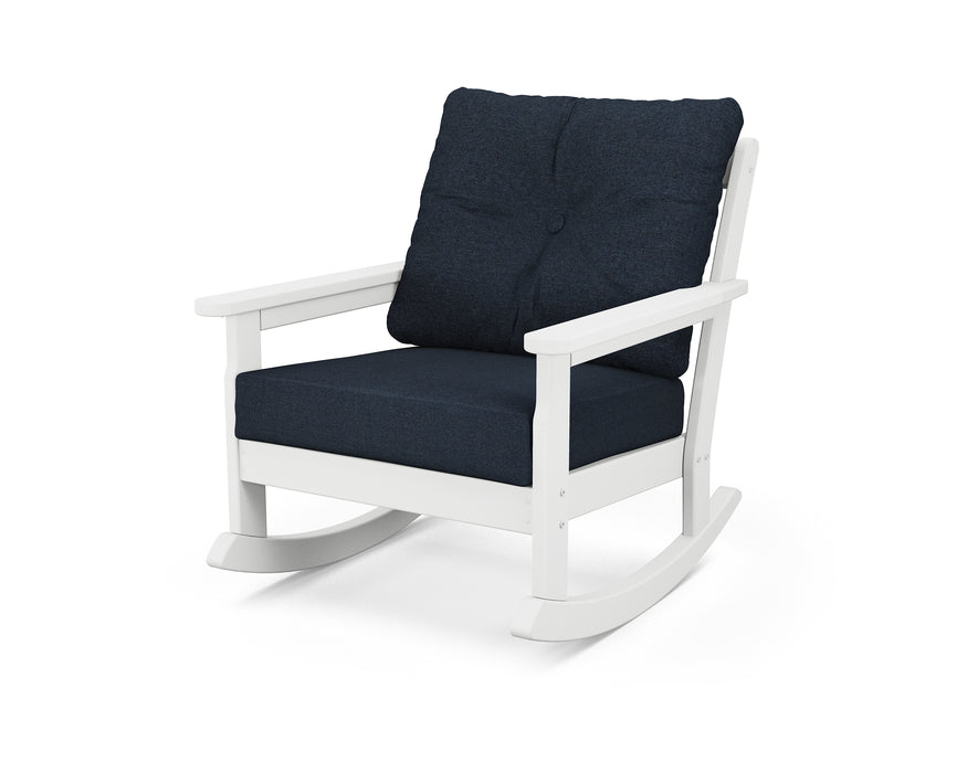 POLYWOOD Vineyard Deep Seating Rocking Chair in White / Marine Indigo