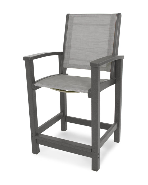 POLYWOOD Coastal Counter Chair in Slate Grey / Metallic Sling image