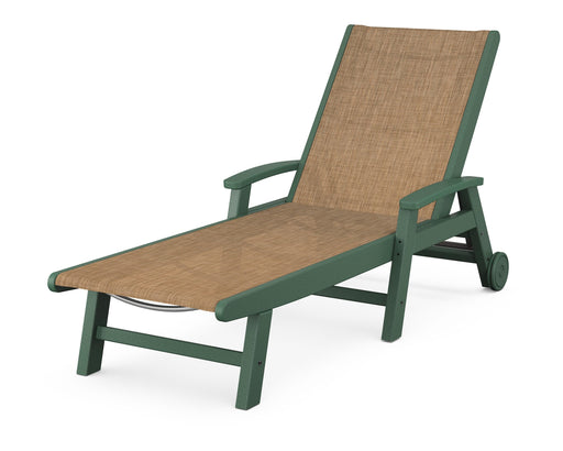 POLYWOOD Coastal Chaise with Wheels in Green / Burlap Sling image