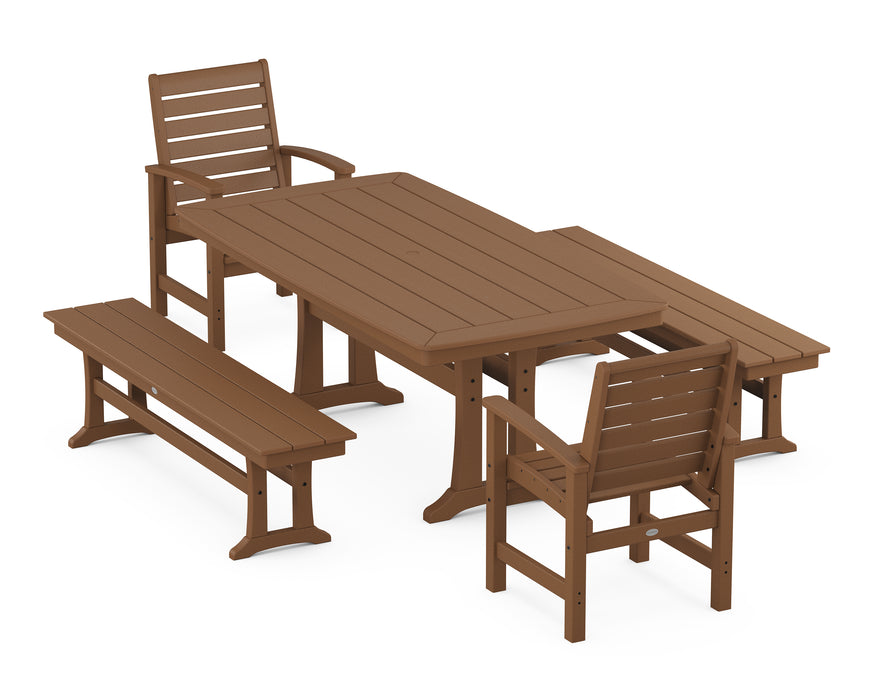 POLYWOOD Signature 5-Piece Dining Set with Trestle Legs in Teak