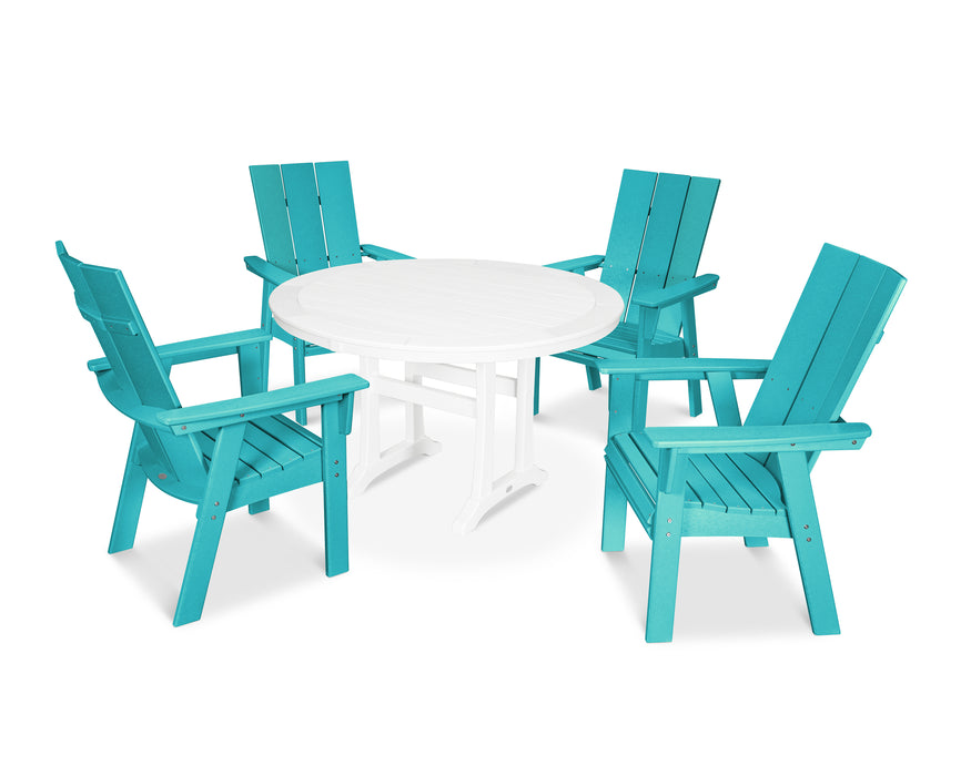 POLYWOOD Modern Curveback Adirondack 5-Piece Nautical Trestle Dining Set in Aruba / White image