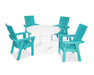 POLYWOOD Modern Curveback Adirondack 5-Piece Nautical Trestle Dining Set in Aruba / White image
