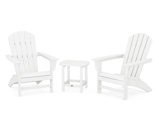 POLYWOOD Nautical 3-Piece Adirondack Set with South Beach 18" Side Table in White image