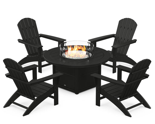 POLYWOOD Nautical 5-Piece Adirondack Chair Conversation Set with Fire Pit Table in Black image