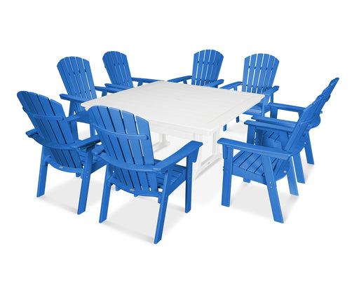 POLYWOOD Nautical Adirondack 9-Piece Trestle Dining Set in Pacific Blue / White image