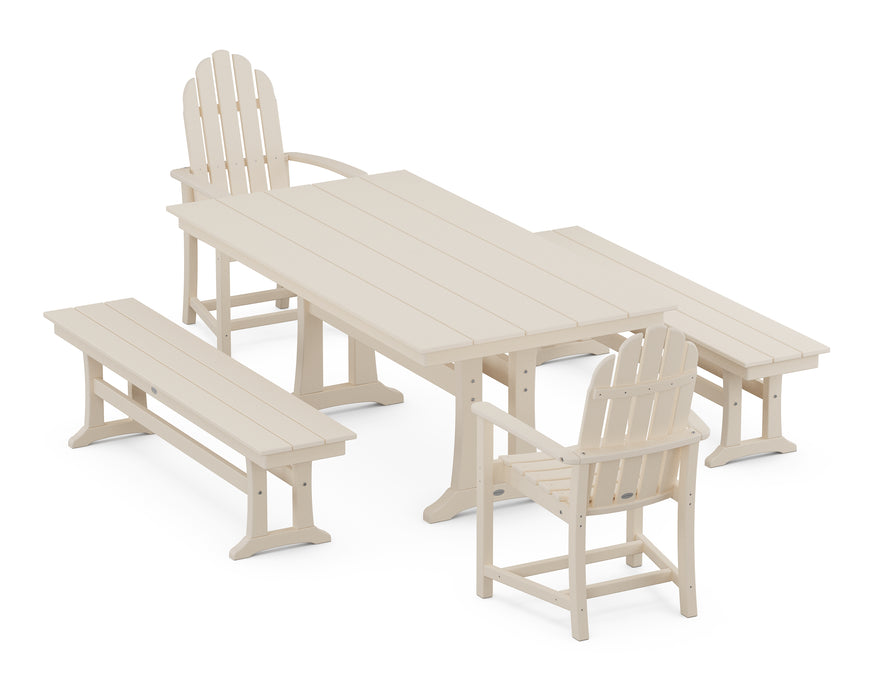 POLYWOOD Classic Adirondack 5-Piece Farmhouse Dining Set With Trestle Legs in Sand