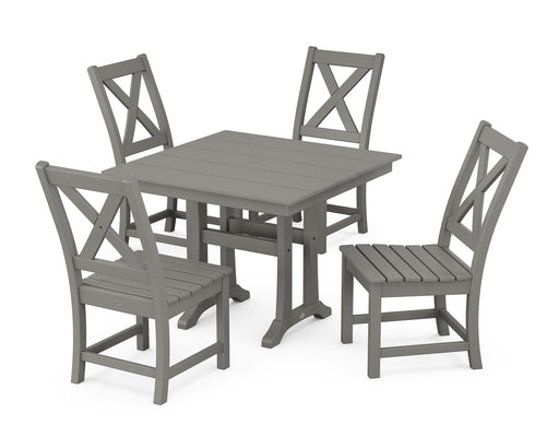 POLYWOOD Braxton Side Chair 5-Piece Farmhouse Dining Set With Trestle Legs in Slate Grey image