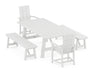 POLYWOOD Modern Adirondack 5-Piece Rustic Farmhouse Dining Set With Benches in White image