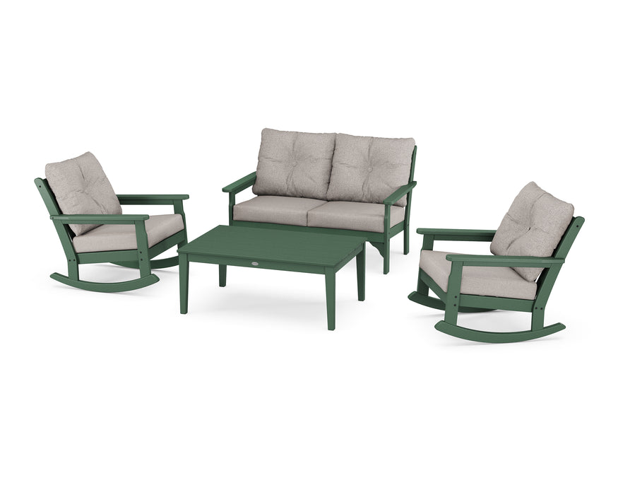 POLYWOOD Vineyard 4-Piece Deep Seating Rocking Chair Set in Green / Weathered Tweed