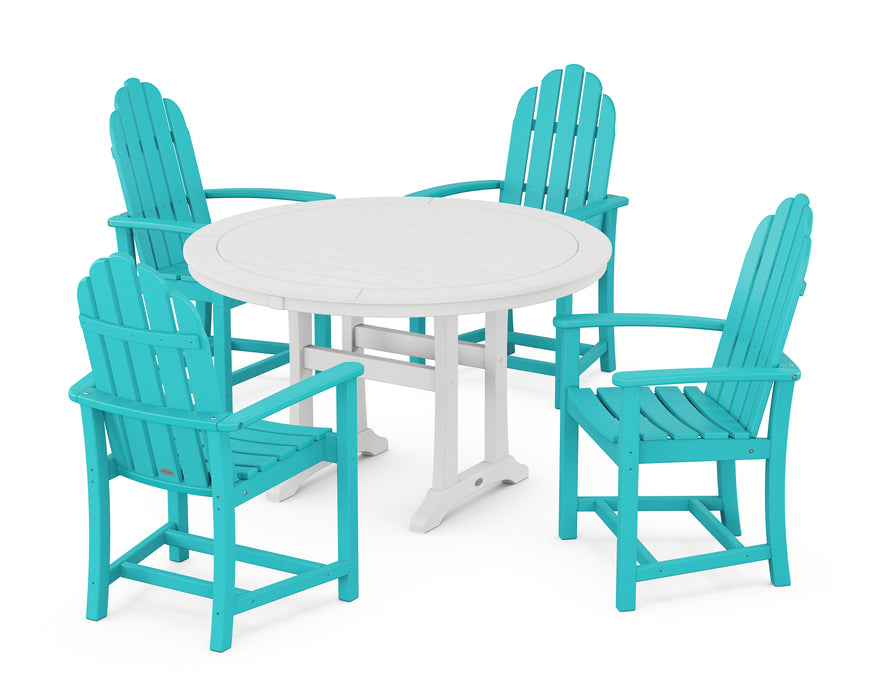 POLYWOOD Classic Adirondack 5-Piece Round Dining Set with Trestle Legs in Aruba / White image