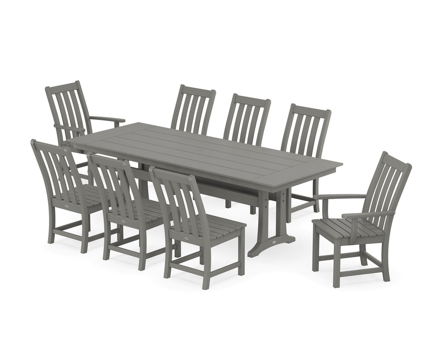 POLYWOOD Vineyard 9-Piece Farmhouse Dining Set with Trestle Legs in Slate Grey