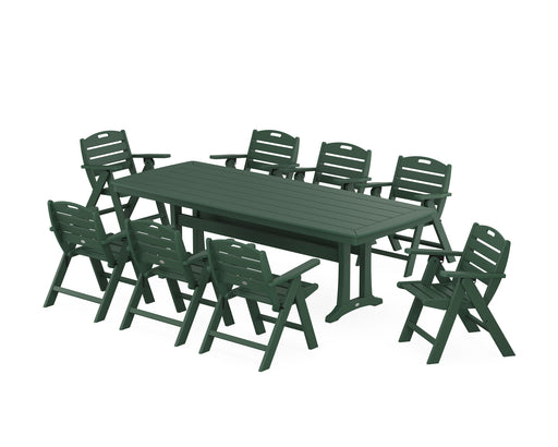 POLYWOOD Nautical Lowback 9-Piece Dining Set with Trestle Legs in Green image