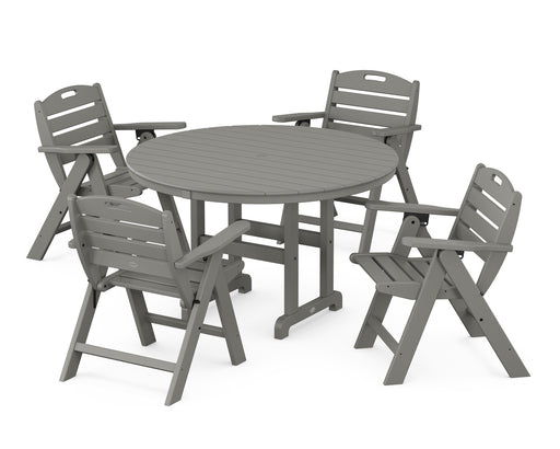 POLYWOOD Nautical Lowback Chair 5-Piece Round Farmhouse Dining Set in Slate Grey image