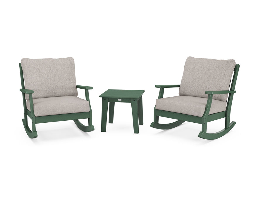 POLYWOOD Braxton 3-Piece Deep Seating Rocker Set in Green / Weathered Tweed