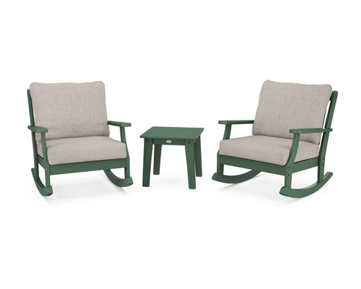 POLYWOOD Braxton 3-Piece Deep Seating Rocker Set in Green / Weathered Tweed image