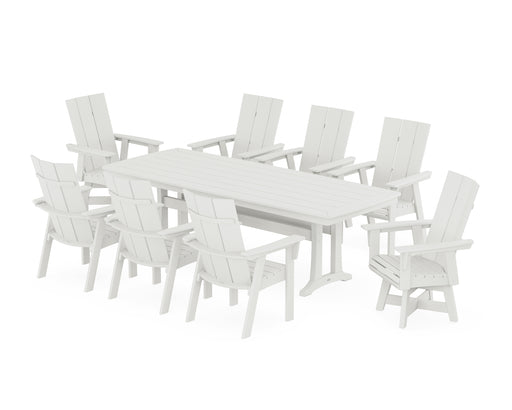 POLYWOOD Modern Curveback Adirondack Swivel 9-Piece Dining Set with Trestle Legs in Vintage White image