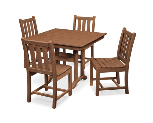 POLYWOOD Traditional Garden 5-Piece Farmhouse Trestle Dining Set in Teak image